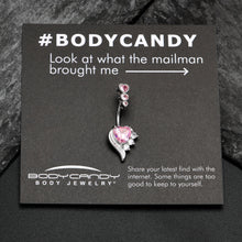 Load image into Gallery viewer, Pink CZ Gem Triple Drop Flare Heart Valentine Double Mount Belly Ring
