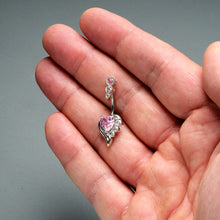 Load image into Gallery viewer, Pink CZ Gem Triple Drop Flare Heart Valentine Double Mount Belly Ring

