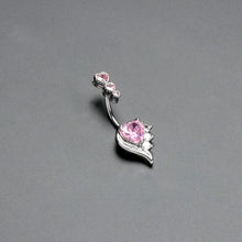 Load image into Gallery viewer, Pink CZ Gem Triple Drop Flare Heart Valentine Double Mount Belly Ring
