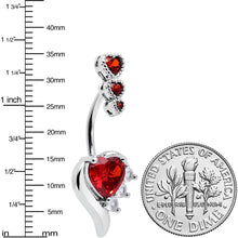 Load image into Gallery viewer, Red CZ Gem Triple Drop Flare Heart Valentine Double Mount Belly Ring
