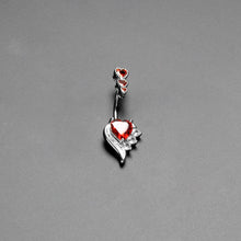 Load image into Gallery viewer, Red CZ Gem Triple Drop Flare Heart Valentine Double Mount Belly Ring
