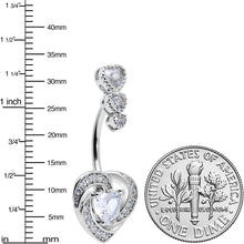 Load image into Gallery viewer, Clear CZ Gem Triple Drop Swirl Heart Valentine Double Mount Belly Ring
