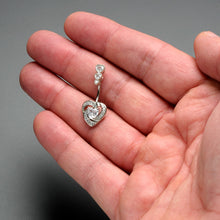 Load image into Gallery viewer, Clear CZ Gem Triple Drop Swirl Heart Valentine Double Mount Belly Ring
