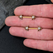 Load image into Gallery viewer, 14G 5/8 Clear Gem Gold Tone Spider Bat Barbell Nipple Ring Set
