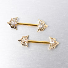 Load image into Gallery viewer, 14G 5/8 Clear Gem Gold Tone Spider Bat Barbell Nipple Ring Set
