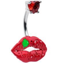 Load image into Gallery viewer, Red CZ Gem Lucky Lips St Patrick's Double Mount Belly Ring
