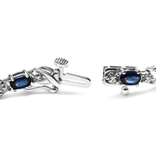 Load image into Gallery viewer, 10K White Gold 5x4mm Oval Sapphire Gemstone and 1/10 Cttw Diamond Prong Set "X" Link Bracelet - Size 7" (H-I Color, SI1-SI2 Clarity)
