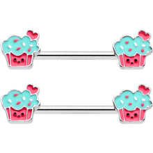 Load image into Gallery viewer, 14G 9/16 Sweet Happy Cupcake Barbell Nipple Ring Set
