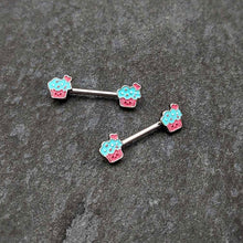 Load image into Gallery viewer, 14G 9/16 Sweet Happy Cupcake Barbell Nipple Ring Set
