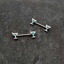 Load image into Gallery viewer, 14G 9/16 Sweet Martini Glass Heart Barbell Nipple Ring Set
