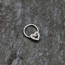 Load image into Gallery viewer, 16G 3/8 Clear Gem Open Heart Valentine Hinged Segment Ring
