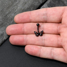 Load image into Gallery viewer, Purple CZ Gem Black Skull Butterfly Belly Ring
