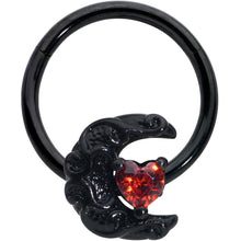 Load image into Gallery viewer, 16G 3/8 Red CZ Gem Black Scroll Moon Heart Hinged Segment Ring
