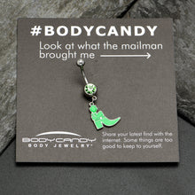 Load image into Gallery viewer, Green Gem Glow in Dark Leprechaun Boot St Patricks Dangle Belly Ring
