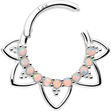 Load image into Gallery viewer, 16G 5/16 White Synthetic Opal 14k White Gold Filigree Hinged Segment Ring
