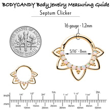 Load image into Gallery viewer, 16G 5/16 White Synthetic Opal 14k Yellow Gold Filigree Hinged Segment Ring
