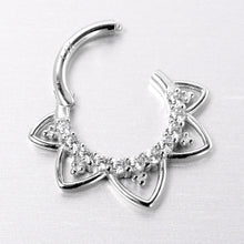 Load image into Gallery viewer, 16G 5/16 Clear CZ Gem 14k White Gold Filigree Hinged Segment Ring
