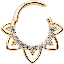 Load image into Gallery viewer, 16G 5/16 Clear CZ Gem 14k Yellow Gold Filigree Hinged Segment Ring
