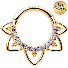 Load image into Gallery viewer, 16G 5/16 Clear CZ Gem 14k Yellow Gold Filigree Hinged Segment Ring
