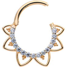 Load image into Gallery viewer, 16G 3/8 Clear CZ Gem 14k Yellow Gold Filigree Hinged Segment Ring

