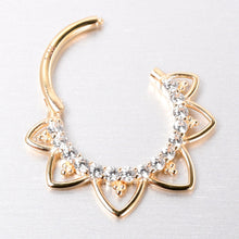 Load image into Gallery viewer, 16G 3/8 Clear CZ Gem 14k Yellow Gold Filigree Hinged Segment Ring
