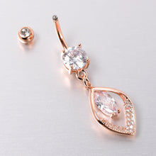 Load image into Gallery viewer, Clear CZ Gem Rose Gold Tone Lush Leaf Dangle Belly Ring
