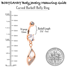 Load image into Gallery viewer, Clear CZ Gem Rose Gold Tone Lush Leaf Dangle Belly Ring
