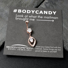 Load image into Gallery viewer, Clear CZ Gem Rose Gold Tone Lush Leaf Dangle Belly Ring
