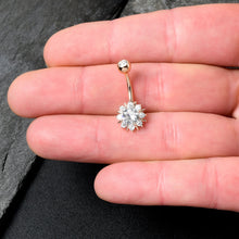 Load image into Gallery viewer, Clear CZ Gem Rose Gold Tone Luxury Sun Splash Belly Ring
