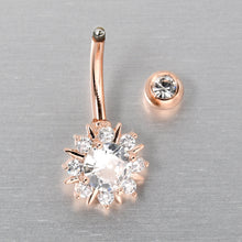 Load image into Gallery viewer, Clear CZ Gem Rose Gold Tone Luxury Sun Splash Belly Ring
