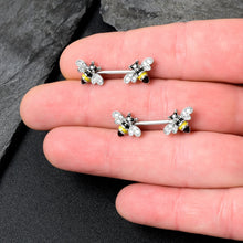 Load image into Gallery viewer, 14G 9/16 Clear CZ Gem Honey Bees Barbell Nipple Ring Set
