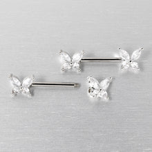 Load image into Gallery viewer, 14G 9/16 Clear CZ Gem Butterflies Barbell Nipple Ring Set
