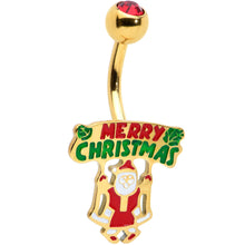 Load image into Gallery viewer, Red Gem Gold Tone Merry Christmas Santa Inlaid Belly Ring
