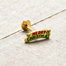 Load image into Gallery viewer, 16G 5/16 Gold Tone Merry Christmas Inlaid Labret Monroe Tragus
