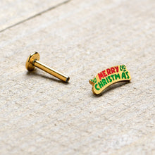 Load image into Gallery viewer, 16G 5/16 Gold Tone Merry Christmas Inlaid Labret Monroe Tragus
