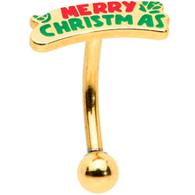 Load image into Gallery viewer, 16G 5/16 Gold Tone Merry Christmas Inlay Curved Barbell Ring

