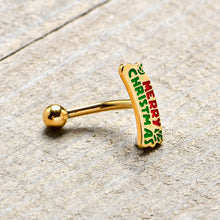 Load image into Gallery viewer, 16G 5/16 Gold Tone Merry Christmas Inlay Curved Barbell Ring
