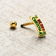 Load image into Gallery viewer, 16G 5/16 Gold Tone Merry Christmas Inlay Curved Barbell Ring
