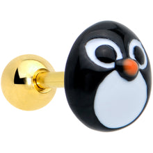 Load image into Gallery viewer, 16G 1/4 Gold Tone Round Penguin Face Holiday Cartilage Earring
