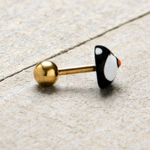 Load image into Gallery viewer, 16G 1/4 Gold Tone Round Penguin Face Holiday Cartilage Earring
