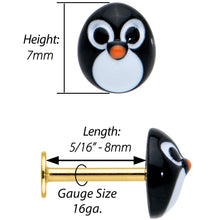 Load image into Gallery viewer, 16G 5/16 Gold Hue Round Penguin Face Holiday Labret Monroe Tragus
