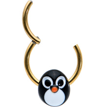 Load image into Gallery viewer, 16G 3/8 Gold Tone Round Penguin Face Holiday Hinged Segment Ring
