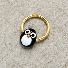 Load image into Gallery viewer, 16G 3/8 Gold Tone Round Penguin Face Holiday Hinged Segment Ring
