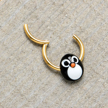 Load image into Gallery viewer, 16G 3/8 Gold Tone Round Penguin Face Holiday Hinged Segment Ring
