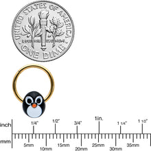 Load image into Gallery viewer, 16G 3/8 Gold Tone Round Penguin Face Holiday Hinged Segment Ring
