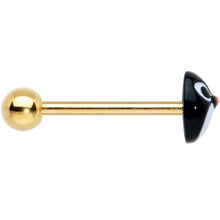 Load image into Gallery viewer, Gold Tone Round Holiday Penguin Face Barbell Tongue Ring
