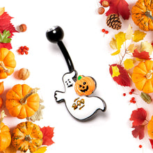 Load image into Gallery viewer, Clear Gem Black Ghost Pumpkin Boo Halloween Belly Ring
