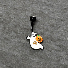 Load image into Gallery viewer, Clear Gem Black Ghost Pumpkin Boo Halloween Belly Ring
