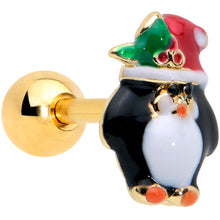 Load image into Gallery viewer, 16G 1/4 Gold Tone Holly Hat Penguin Cartilage Tragus Earring
