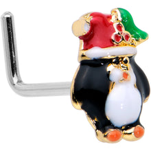 Load image into Gallery viewer, 20G 7mm Holly Hat Penguin Holiday L Shape Nose Ring
